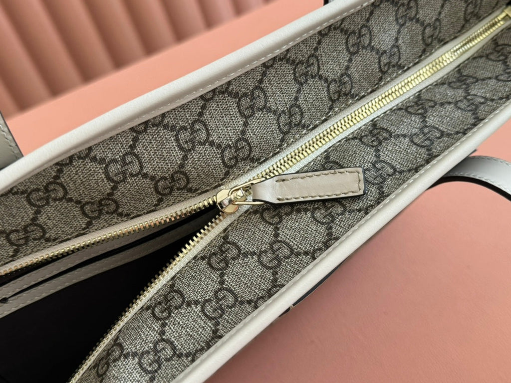 MEDIUM TOTE BAG 38 IN BEIGE AND BROWN GG COATED FABRIC WHITE CALFSKIN