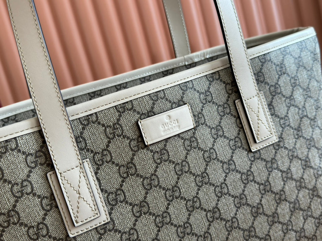 MEDIUM TOTE BAG 38 IN BEIGE AND BROWN GG COATED FABRIC WHITE CALFSKIN