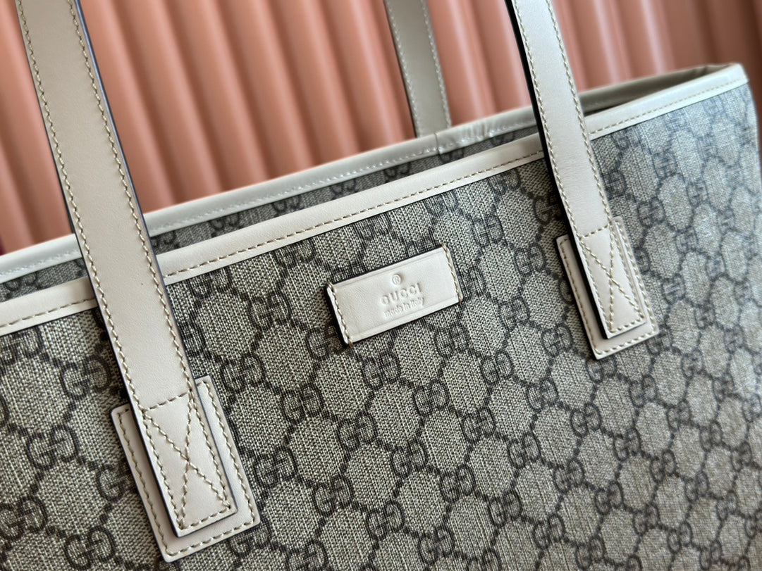 MEDIUM TOTE BAG 38 IN BEIGE AND BROWN GG COATED FABRIC WHITE CALFSKIN