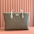 MEDIUM TOTE BAG 38 IN BEIGE AND BROWN GG COATED FABRIC WHITE CALFSKIN