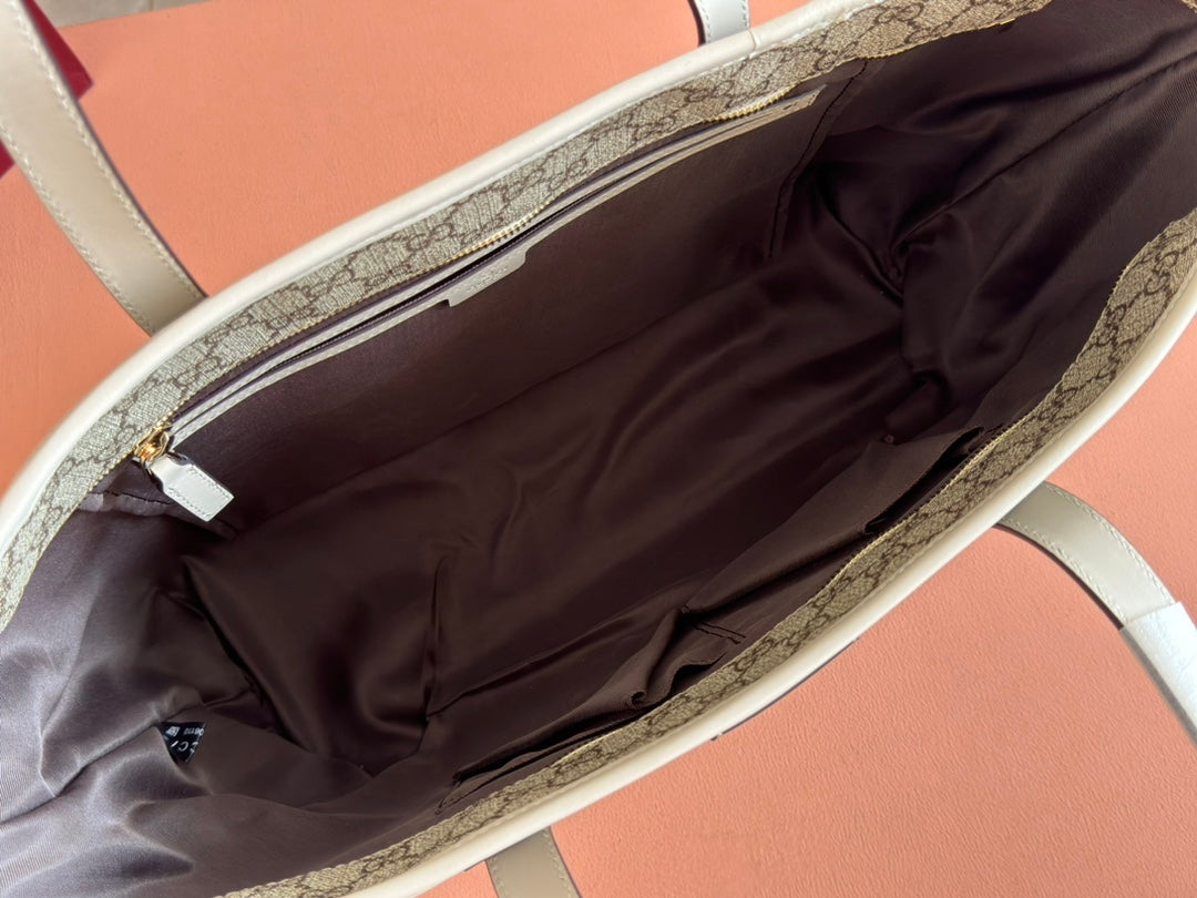 MEDIUM TOTE BAG 38 IN BEIGE AND BROWN GG COATED FABRIC WHITE CALFSKIN