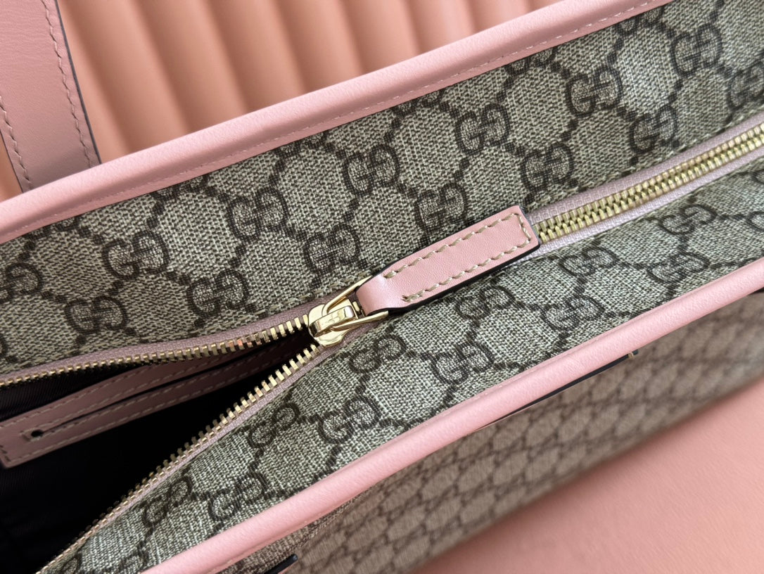 MEDIUM TOTE BAG 38 IN BEIGE AND BROWN GG COATED FABRIC PINK CALFSKIN