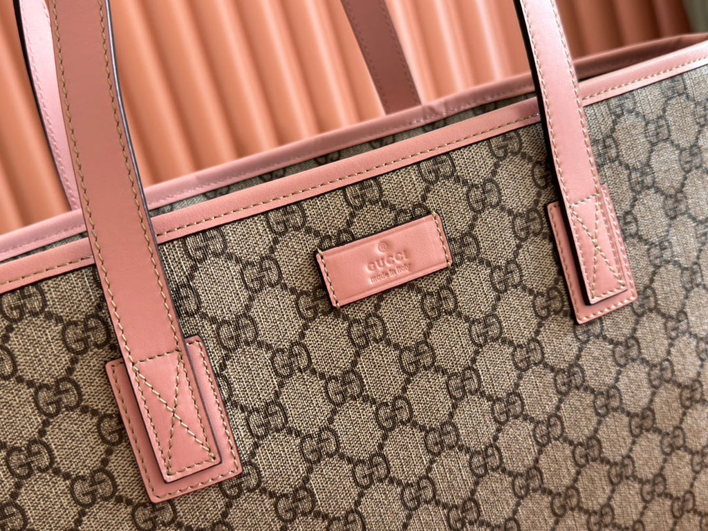 MEDIUM TOTE BAG 38 IN BEIGE AND BROWN GG COATED FABRIC PINK CALFSKIN