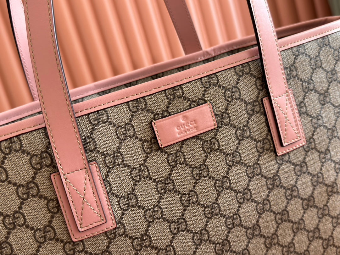 MEDIUM TOTE BAG 38 IN BEIGE AND BROWN GG COATED FABRIC PINK CALFSKIN