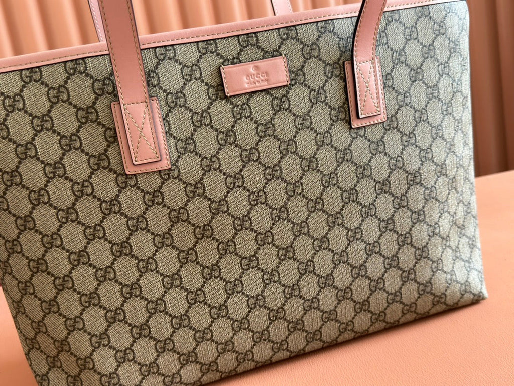 MEDIUM TOTE BAG 38 IN BEIGE AND BROWN GG COATED FABRIC PINK CALFSKIN