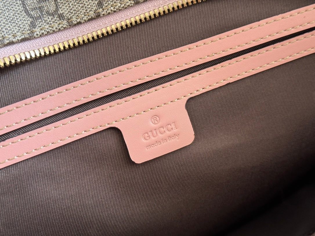 MEDIUM TOTE BAG 38 IN BEIGE AND BROWN GG COATED FABRIC PINK CALFSKIN