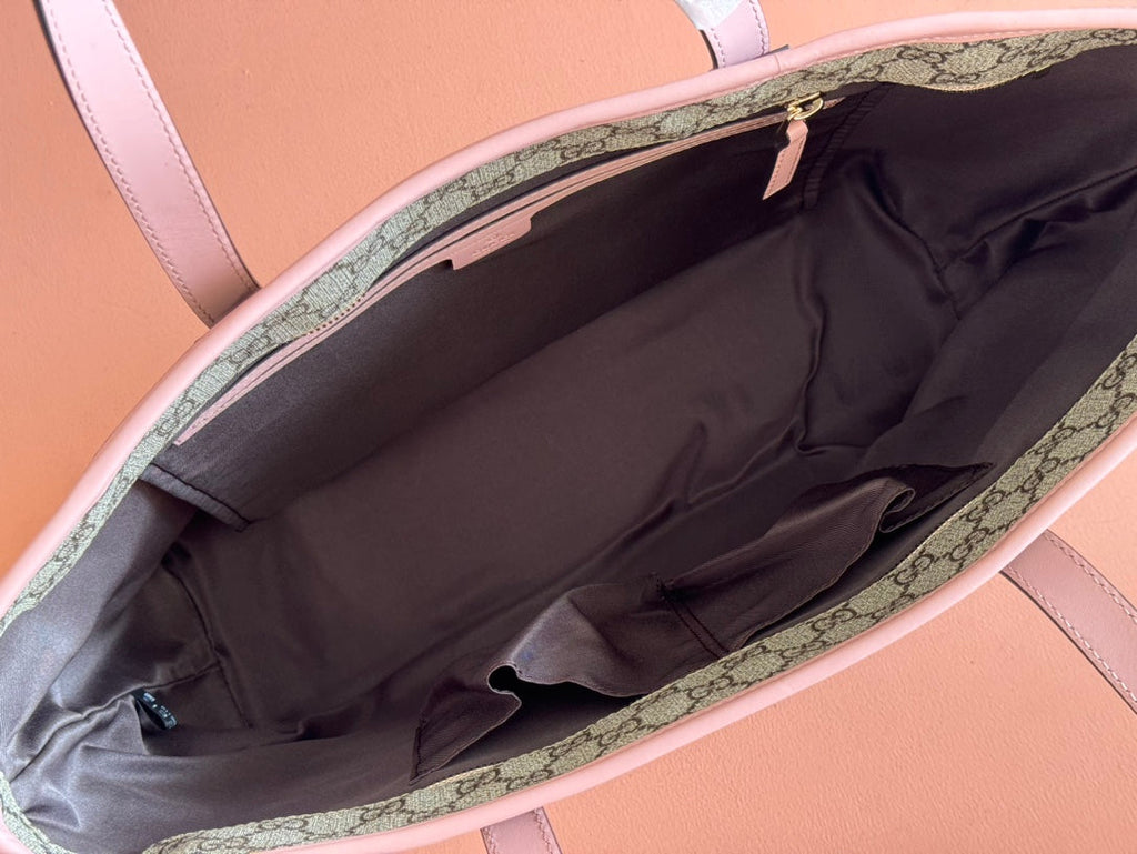 MEDIUM TOTE BAG 38 IN BEIGE AND BROWN GG COATED FABRIC PINK CALFSKIN