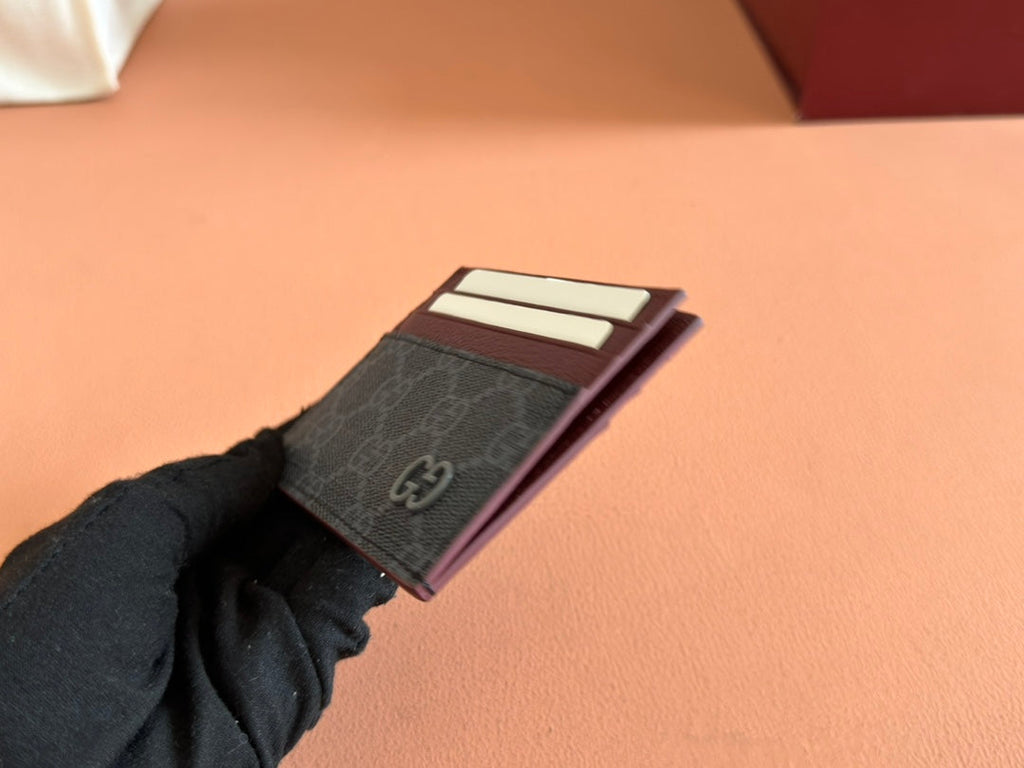 GG CARD CASE 10 BICOLOR IN GREY AND RED GG CALFSKIN