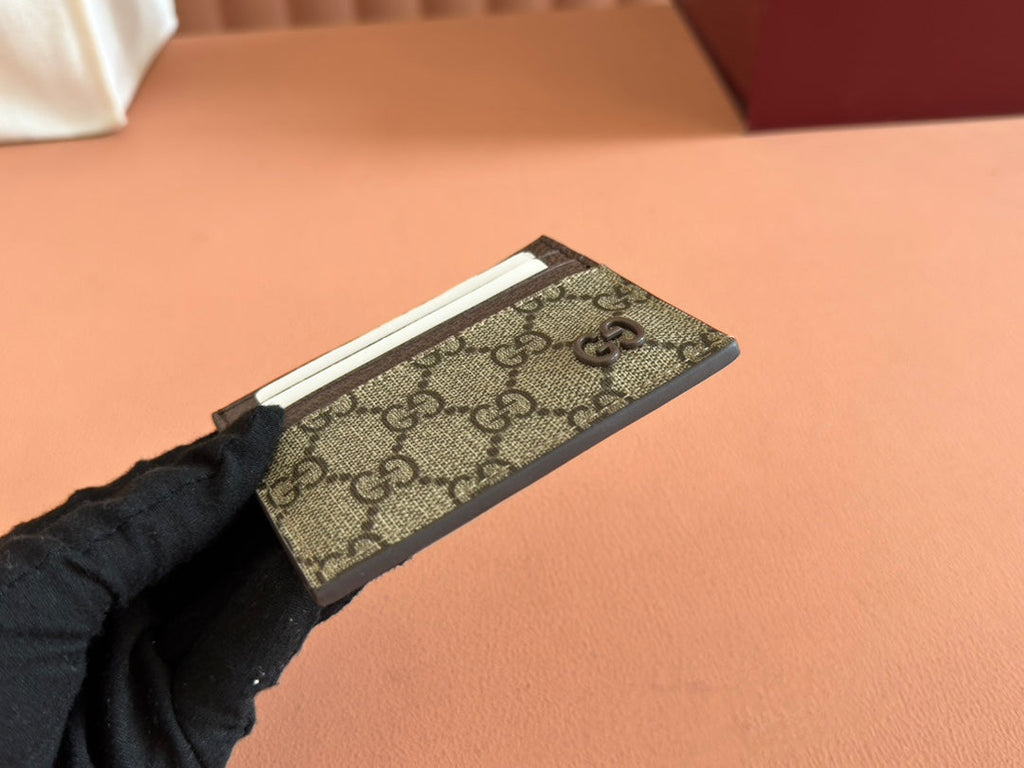 GG CARD CASE 10 IN BEIGE AND BROWN GG CALFSKIN