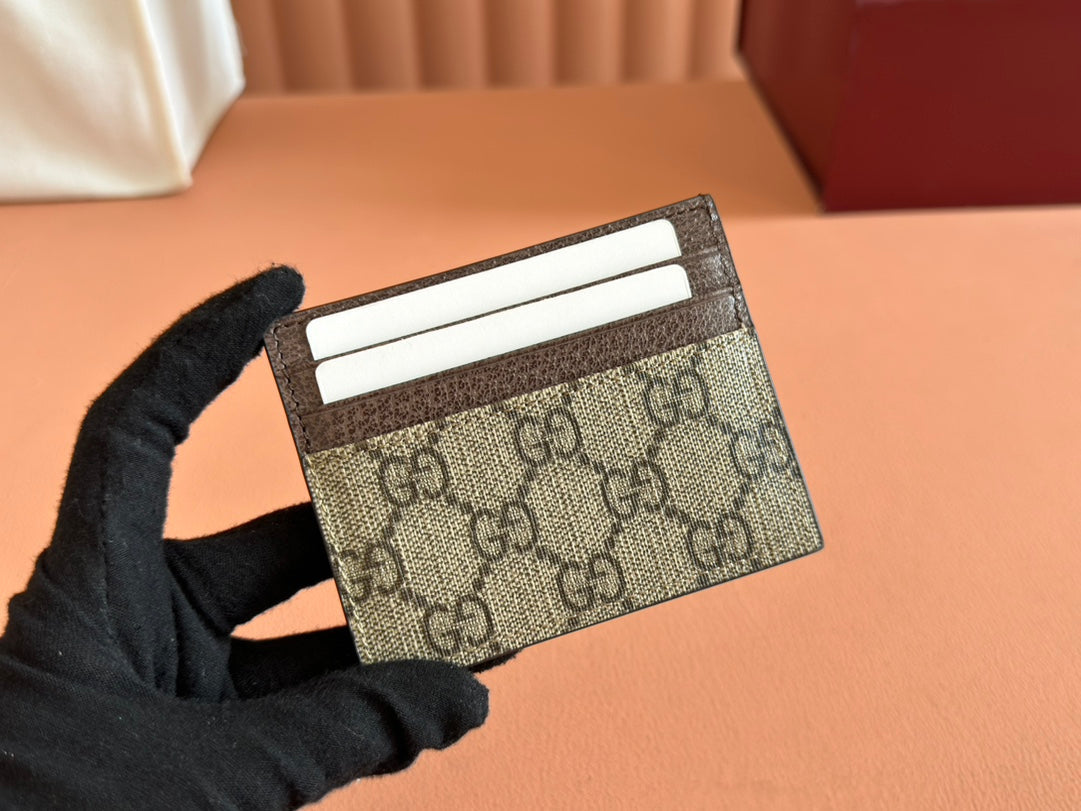 GG CARD CASE 10 IN BEIGE AND BROWN GG CALFSKIN
