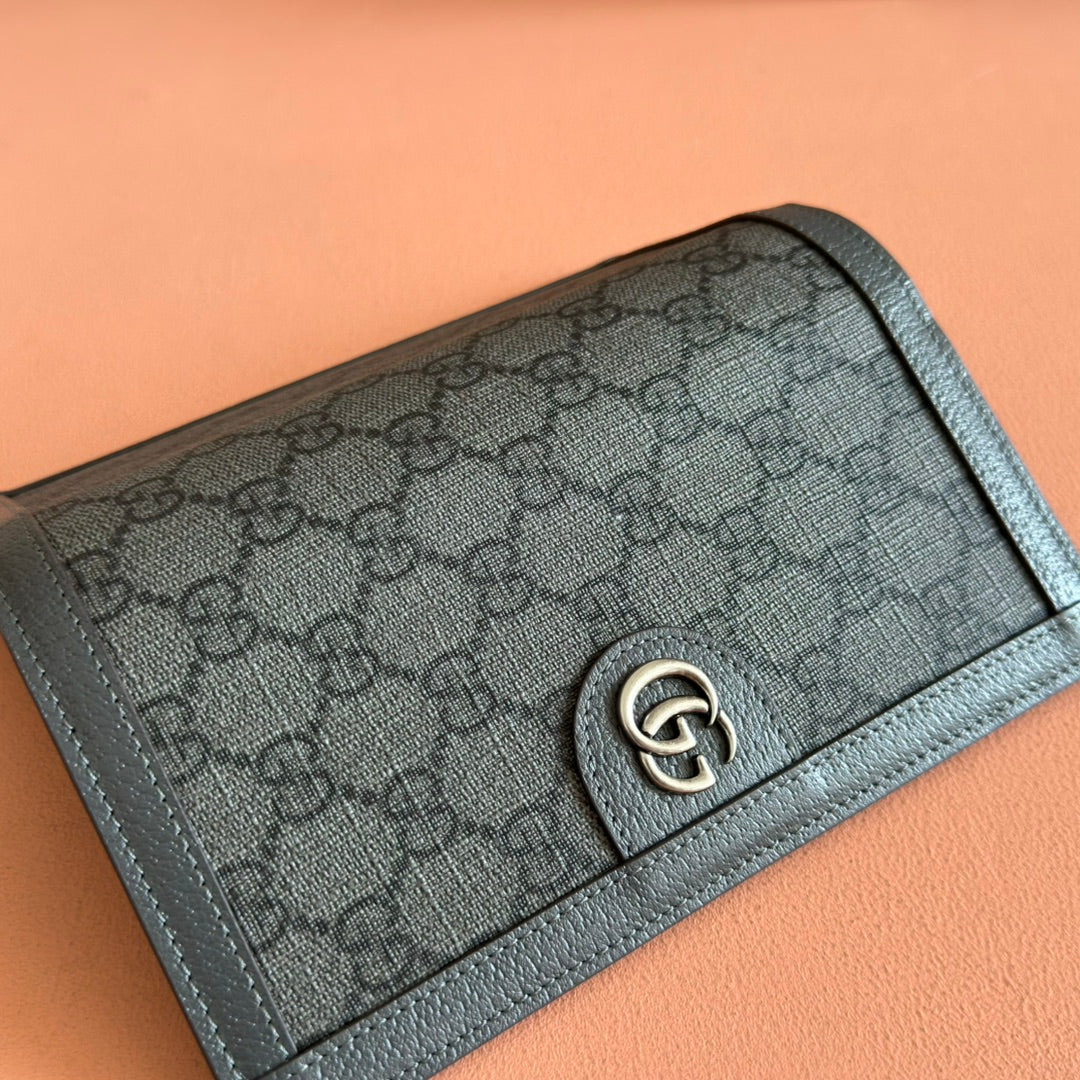 OPHIDIA CARD CASE 19 IN DARK GREY COATED FABRIC AND CALFSKIN