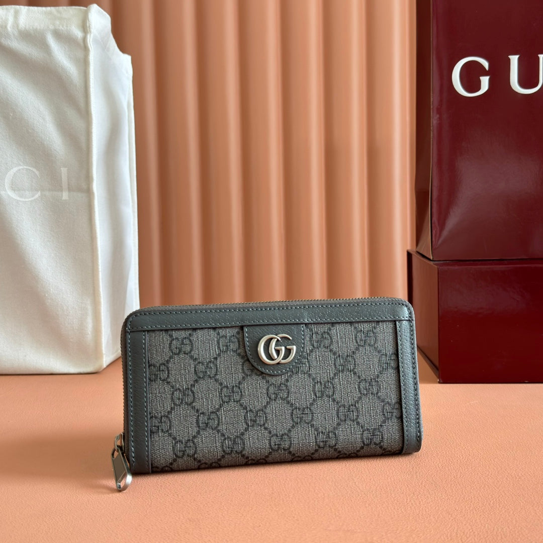 OPHIDIA ZIP AROUND WALLET 19 IN DARK GREY COATED FABRIC AND CALFSKIN