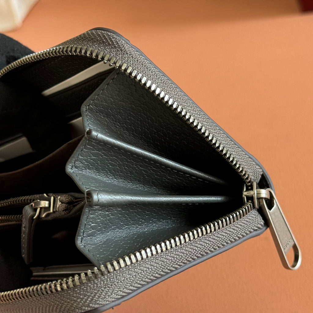 OPHIDIA ZIP AROUND WALLET 19 IN DARK GREY COATED FABRIC AND CALFSKIN