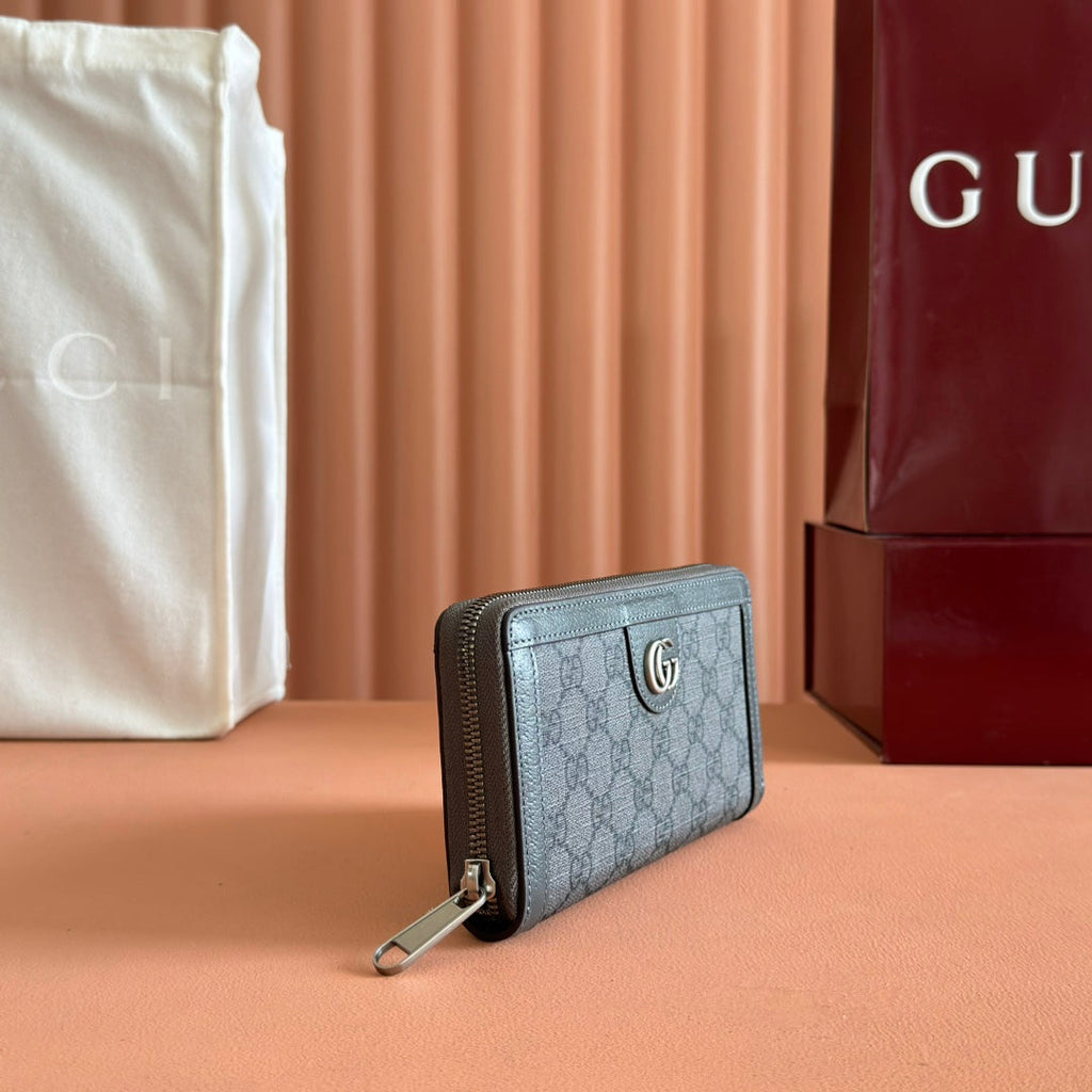 OPHIDIA ZIP AROUND WALLET 19 IN DARK GREY COATED FABRIC AND CALFSKIN