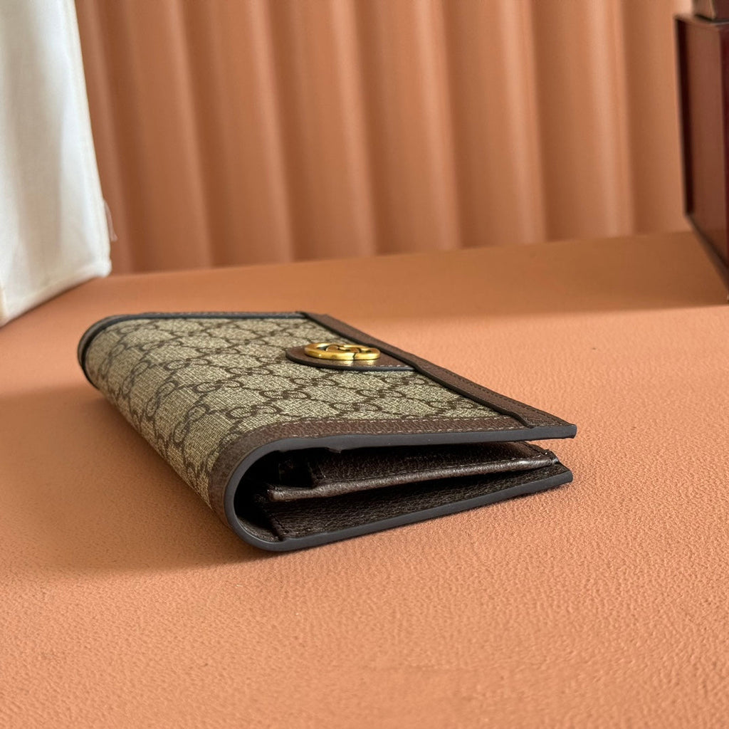 OPHIDIA CARD CASE 19 IN BEIGE BROWN COATED FABRIC AND CALFSKIN