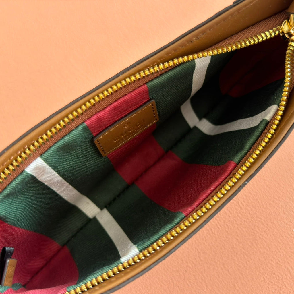 EMBLEM SMALL SHOULDER BAG 23 IN BEIGE AND BROWN GG COATED FABRIC BROWN CALFSKIN TRAP