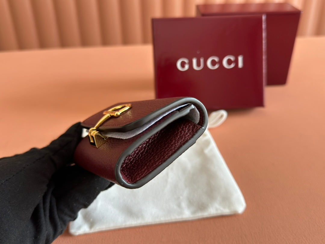 SOFTBIT CARD CASE 10.5 IN ROSSO ANCORA RED GRAINY CALFSKIN GOLD HARDWARE