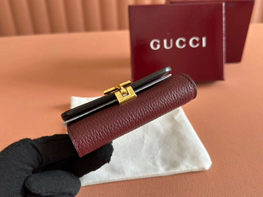 SOFTBIT CARD CASE 10.5 IN ROSSO ANCORA RED GRAINY CALFSKIN GOLD HARDWARE