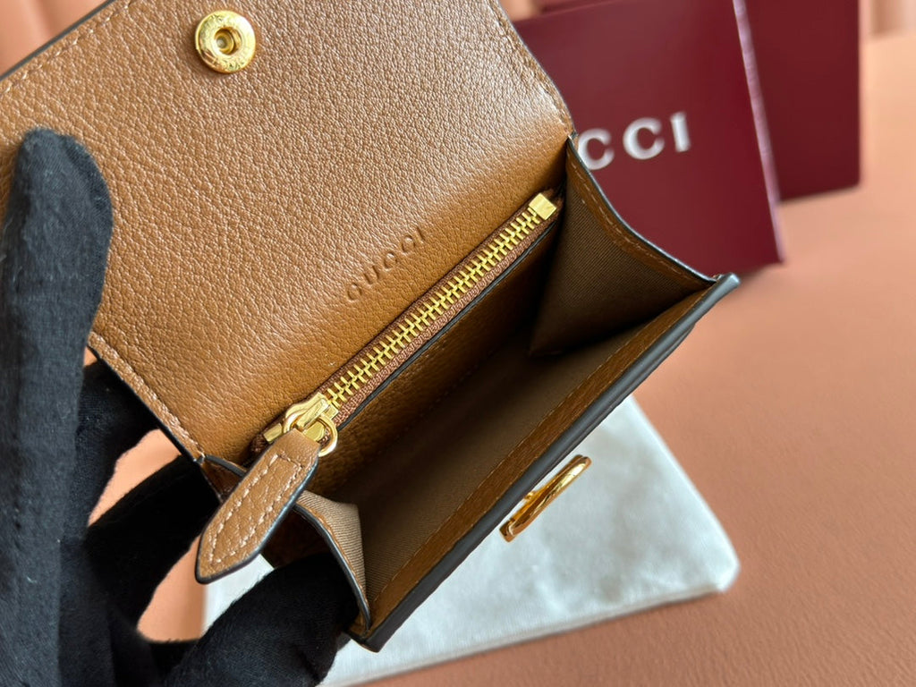 SOFTBIT CARD CASE 10.5 IN BROWN GRAINY CALFSKIN GOLD HARDWARE