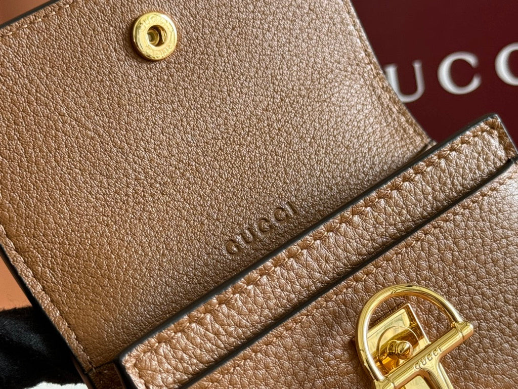 SOFTBIT CARD CASE 10.5 IN BROWN GRAINY CALFSKIN GOLD HARDWARE