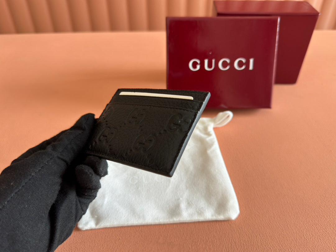 EMBLEM CARD CASE 10 IN BLACK GG GRAINY CALFSKIN