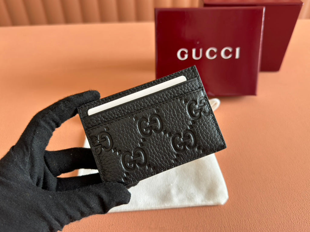 EMBLEM CARD CASE 10 IN BLACK GG GRAINY CALFSKIN