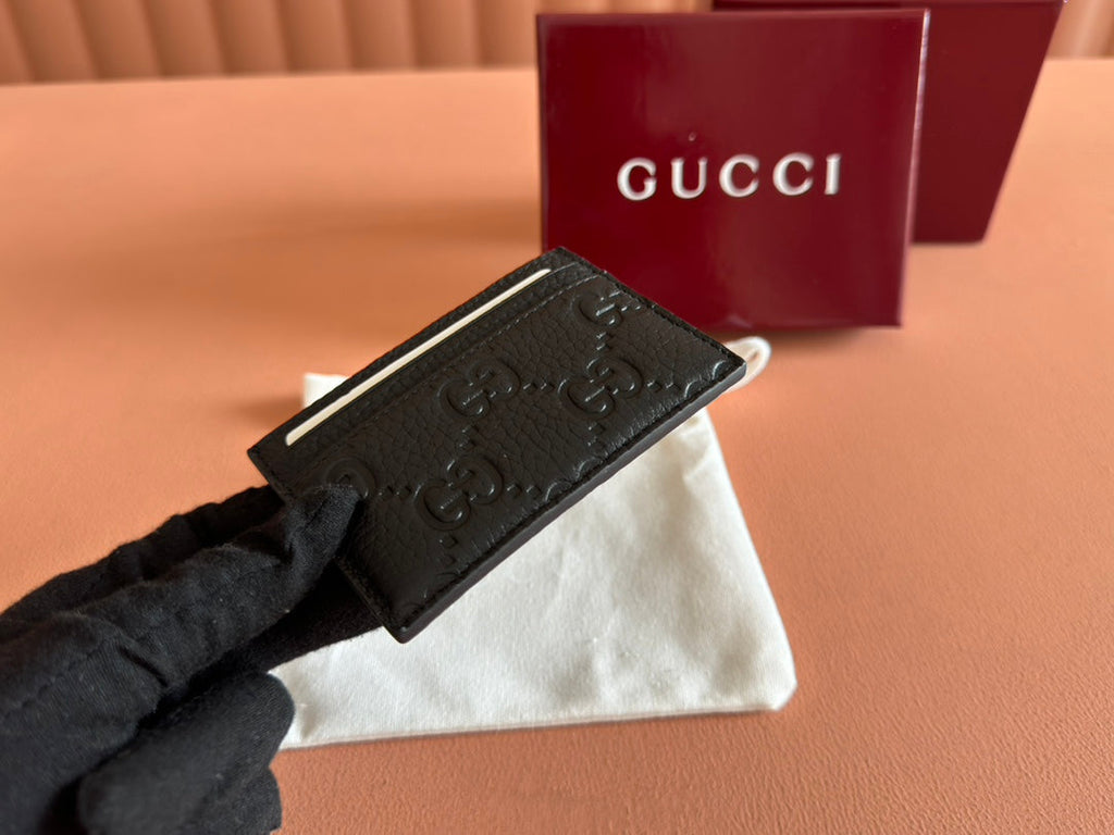 EMBLEM CARD CASE 10 IN BLACK GG GRAINY CALFSKIN