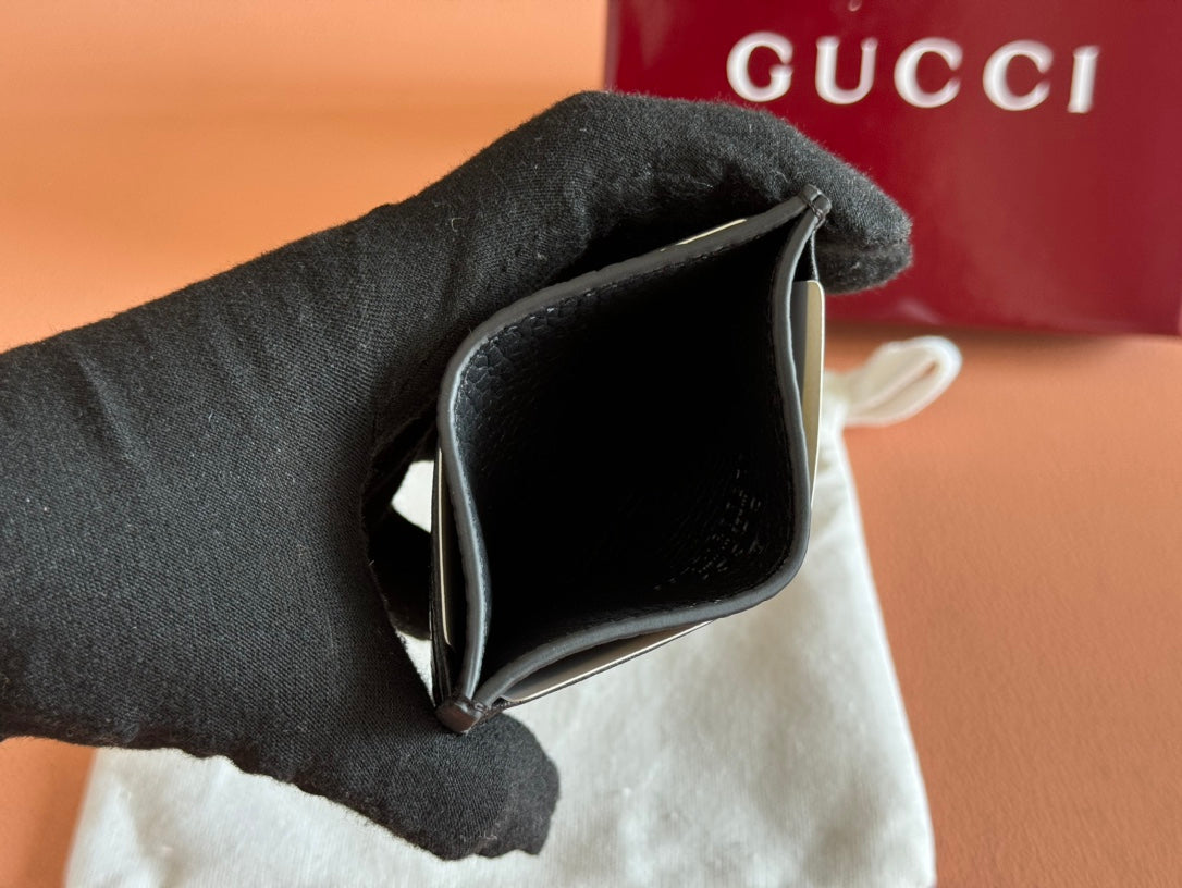 EMBLEM CARD CASE 10 IN BLACK GG GRAINY CALFSKIN