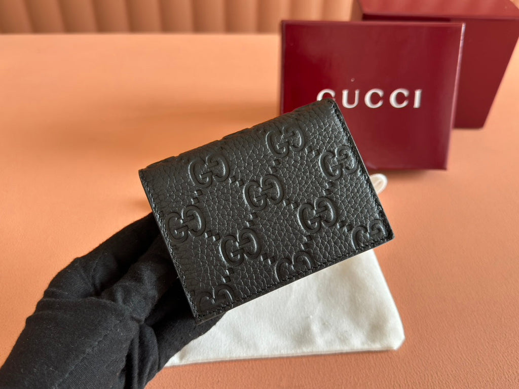 EMBLEM MINI WALLET 11 IN BLACK GG GRAINY CALFSKIN