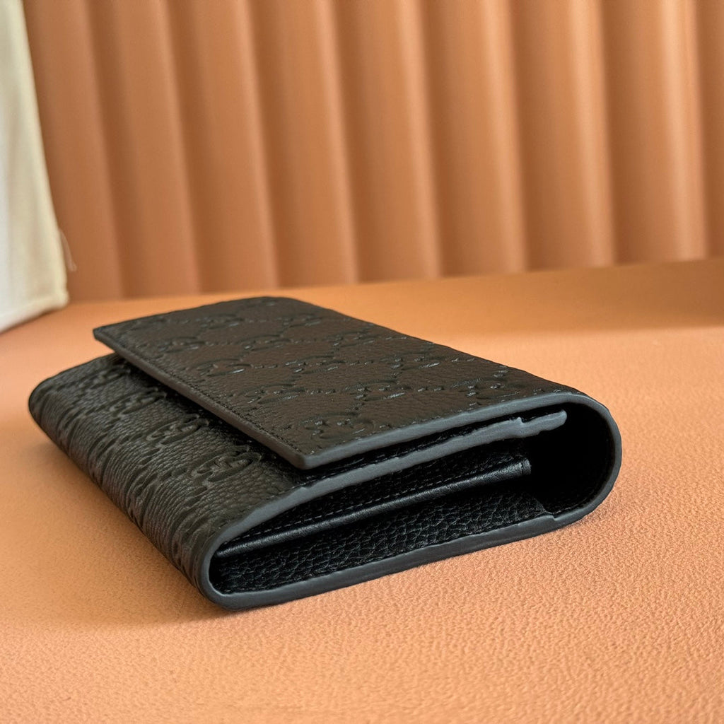 EMBLEM CONTINENTAL WALLET 19 IN BLACK GG SMOOTH CALFSKIN