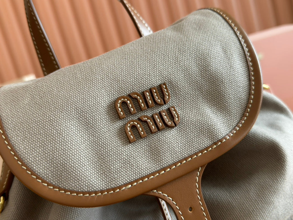 MEDIUM BACKPACK 29.5 IN GREY CANVAS BROWN CALFSKIN