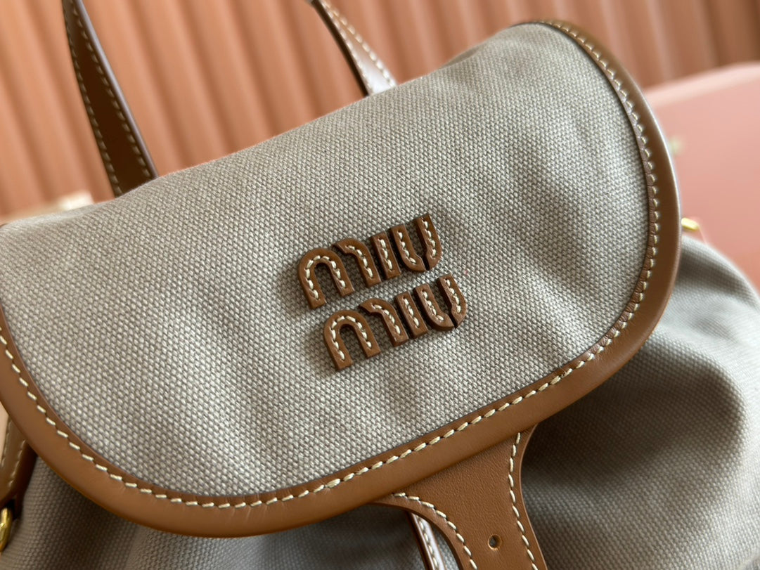 MEDIUM BACKPACK 29.5 IN GREY CANVAS BROWN CALFSKIN