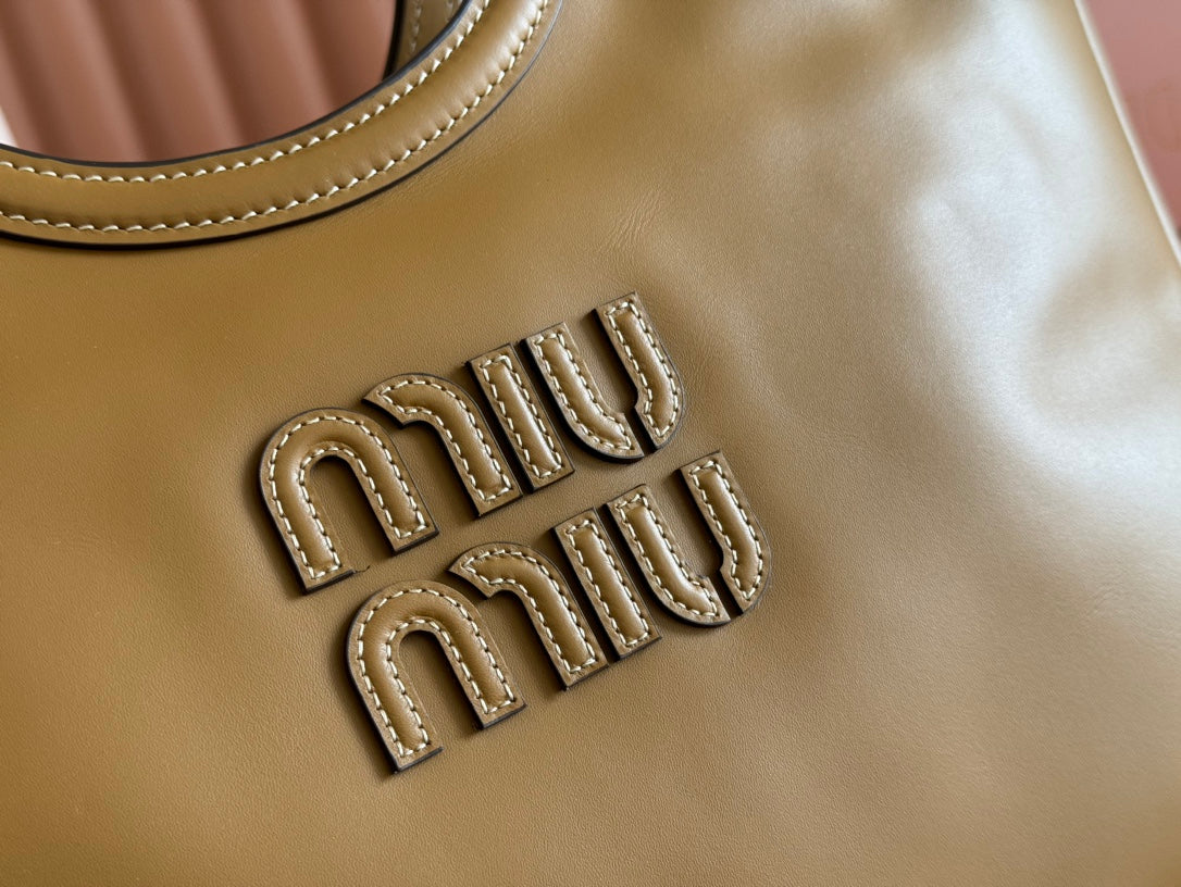 MIUHOBO TOTE 28 IN BROWN CALFSKIN FABRIC LINING GOLD LOCK