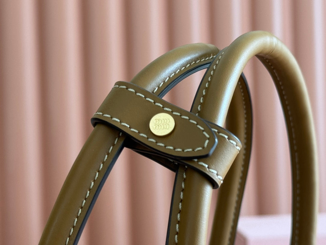 MIUHOBO TOTE 28 IN BROWN CALFSKIN FABRIC LINING GOLD LOCK