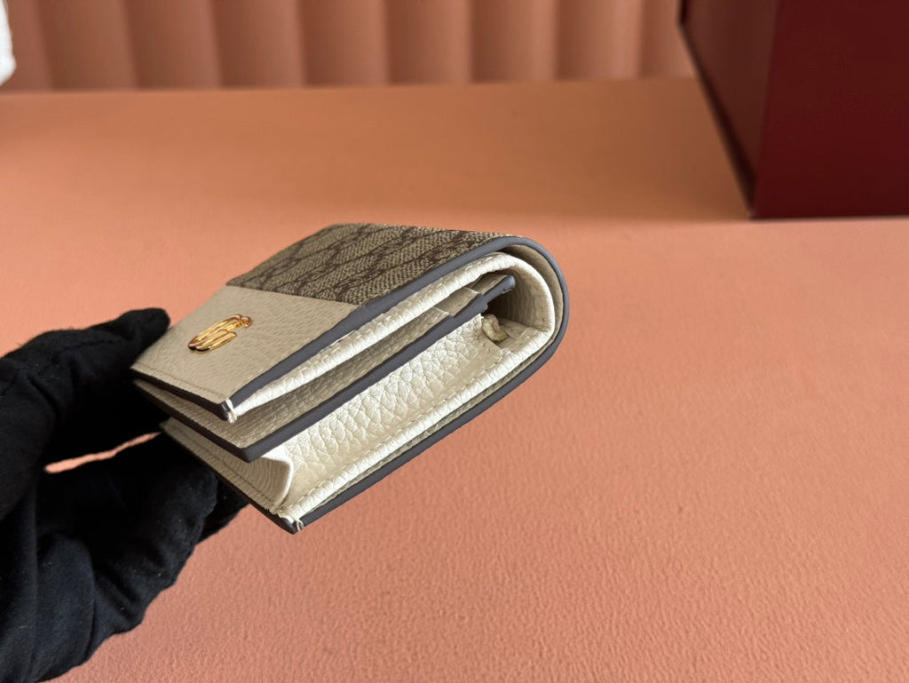 MARMONT BI-COLOUR CARD CASE WALLET 11 IN BEIGE EBONY GG CANVAS WHITE CALFSKIN