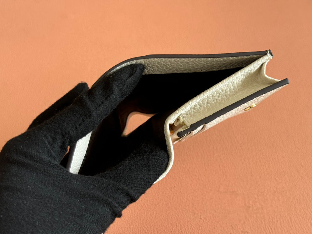 MARMONT BI-COLOUR CARD CASE WALLET 11 IN BEIGE EBONY GG CANVAS WHITE CALFSKIN