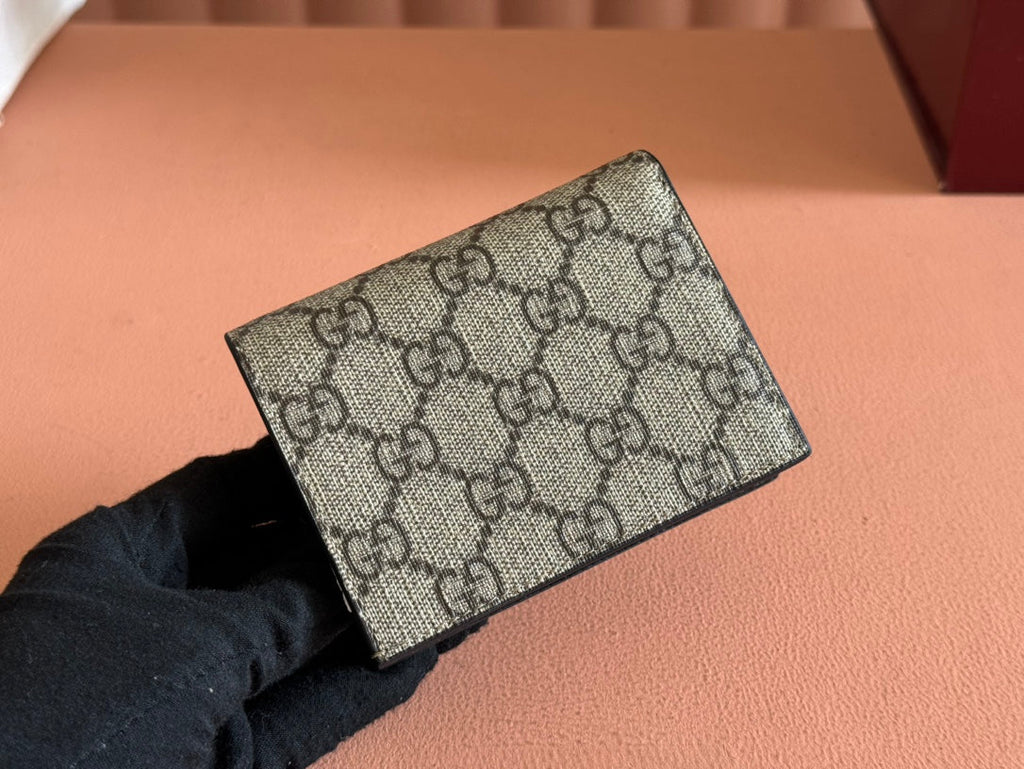 MARMONT BI-COLOUR CARD CASE WALLET 11 IN BEIGE EBONY GG CANVAS BLACK CALFSKIN