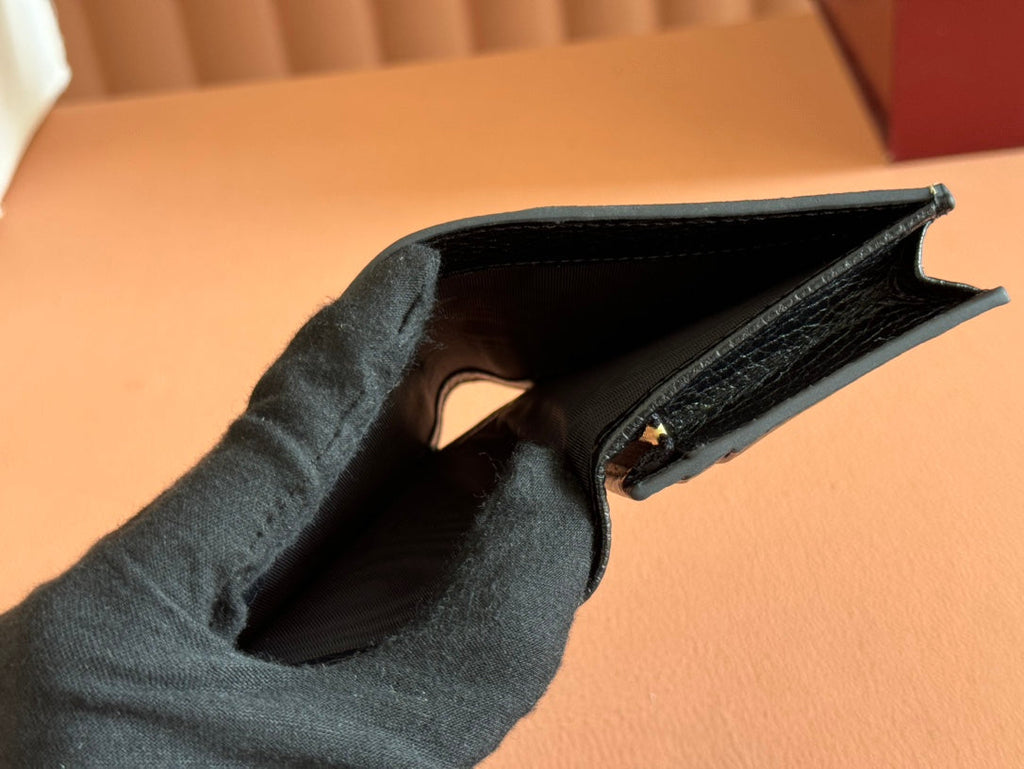 MARMONT BI-COLOUR CARD CASE WALLET 11 IN BEIGE EBONY GG CANVAS BLACK CALFSKIN