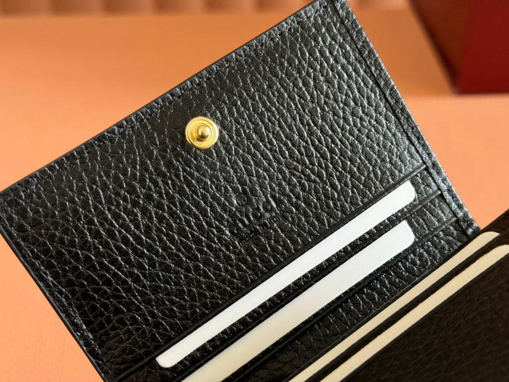 MARMONT BI-COLOUR CARD CASE WALLET 11 IN BEIGE EBONY GG CANVAS BLACK CALFSKIN