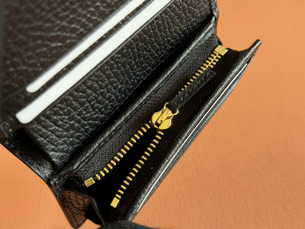 MARMONT BI-COLOUR CARD CASE WALLET 11 IN BEIGE EBONY GG CANVAS BLACK CALFSKIN