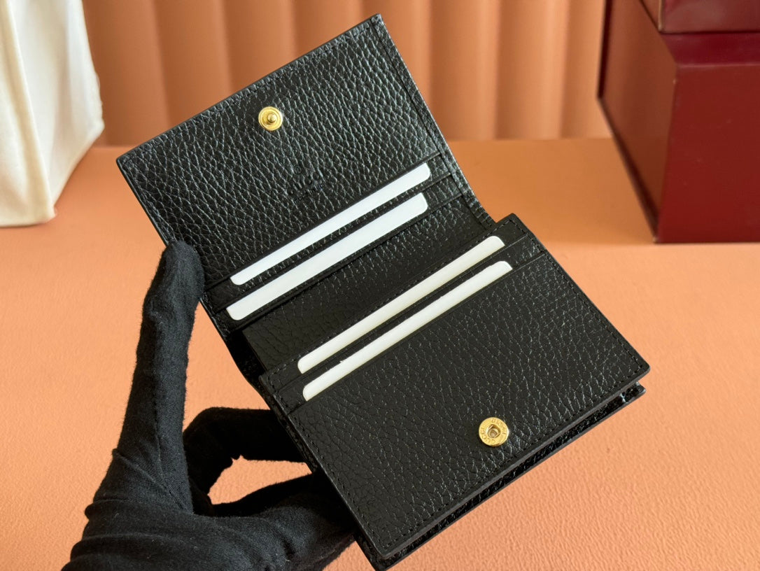 MARMONT BI-COLOUR CARD CASE WALLET 11 IN BEIGE EBONY GG CANVAS BLACK CALFSKIN