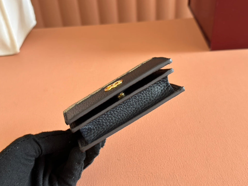 MARMONT BI-COLOUR CARD CASE WALLET 11 IN BLUE BEIGE EBONY GG CANVAS BLACK CALFSKIN