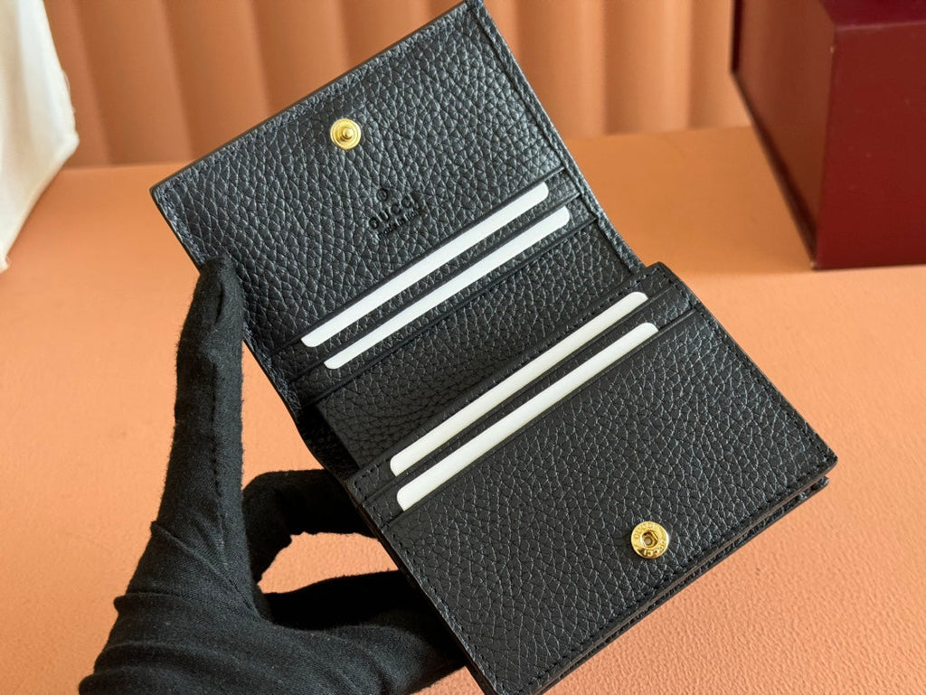 MARMONT BI-COLOUR CARD CASE WALLET 11 IN BLUE BEIGE EBONY GG CANVAS BLACK CALFSKIN