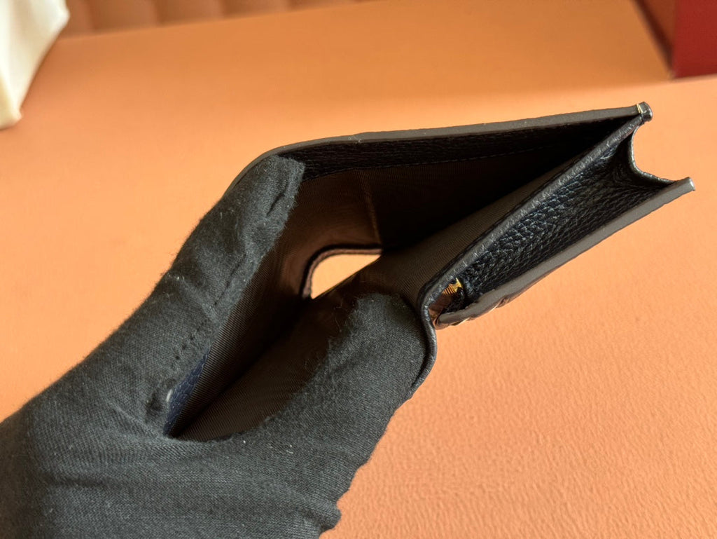 MARMONT BI-COLOUR CARD CASE WALLET 11 IN BLUE BEIGE EBONY GG CANVAS BLACK CALFSKIN