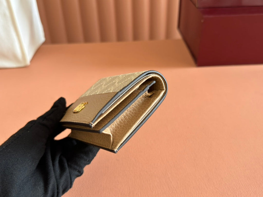 MARMONT BI-COLOUR CARD CASE WALLET 11 IN BEIGE EBONY GG CANVAS BROWN CALFSKIN