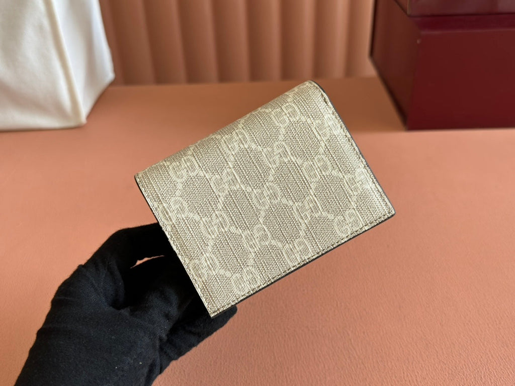 MARMONT BI-COLOUR CARD CASE WALLET 11 IN BEIGE EBONY GG CANVAS BROWN CALFSKIN