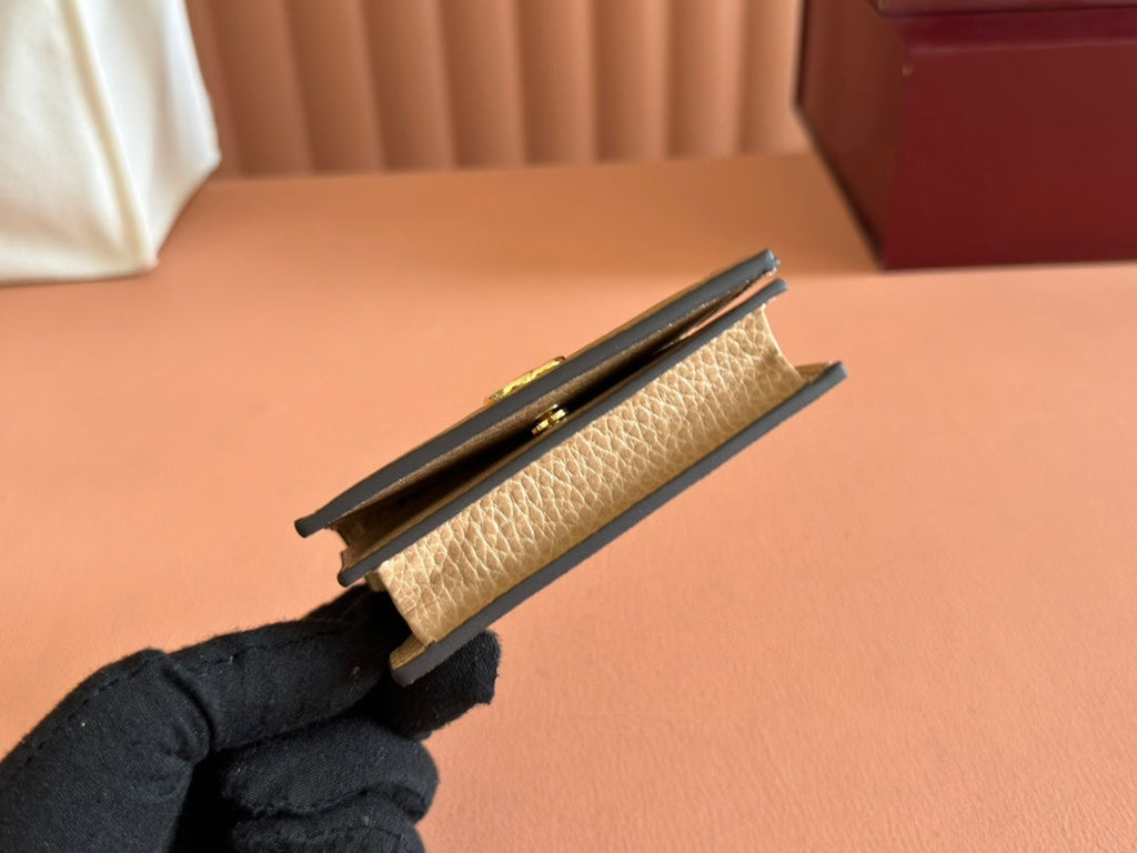 MARMONT BI-COLOUR CARD CASE WALLET 11 IN BEIGE EBONY GG CANVAS BROWN CALFSKIN