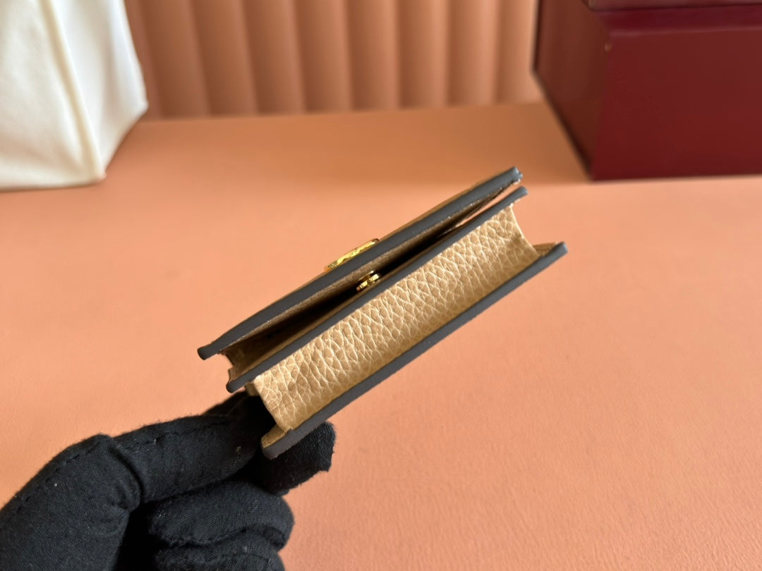 MARMONT BI-COLOUR CARD CASE WALLET 11 IN BEIGE EBONY GG CANVAS BROWN CALFSKIN