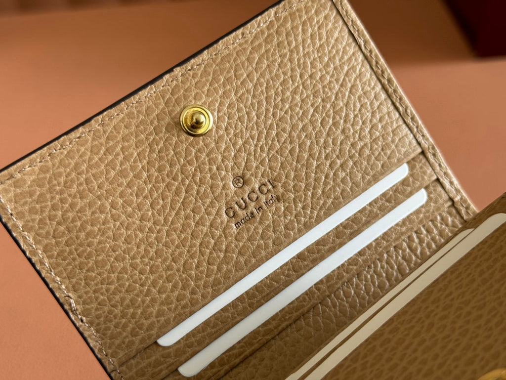 MARMONT BI-COLOUR CARD CASE WALLET 11 IN BEIGE EBONY GG CANVAS BROWN CALFSKIN