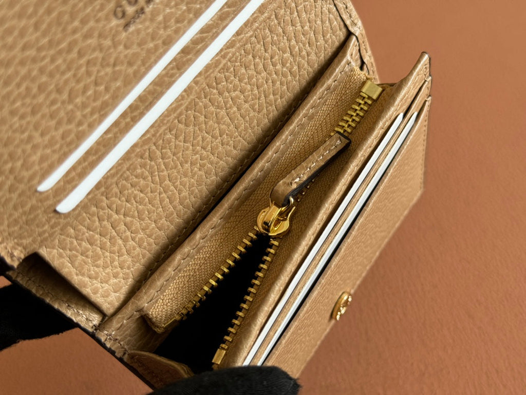 MARMONT BI-COLOUR CARD CASE WALLET 11 IN BEIGE EBONY GG CANVAS BROWN CALFSKIN